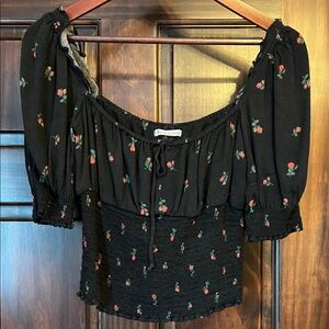 Reformation Black Floral Blouse